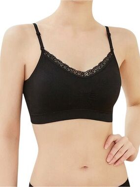Coobie V-neck Lace Trim Seamless Wire-Free Bra Black Style# 9042 One Size NWT